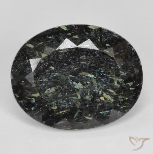 12.87ct طبيعي أسود مع بريق أزرق النوم ميت, بيضوي, غير شفاف
