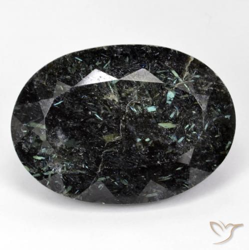 34.24ct طبيعي أسود مع بريق أزرق النوم ميت, بيضوي, غير شفاف