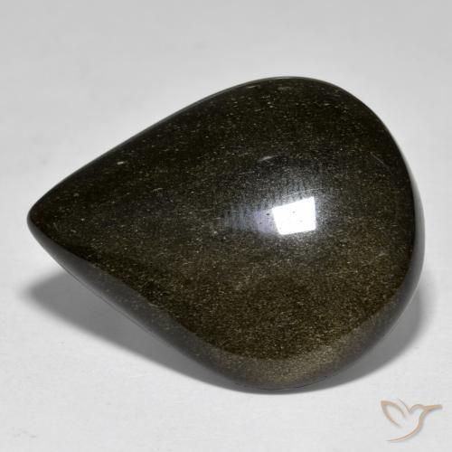 30.47ct طبيعي أسود مع لمعان ذهبي سبج أو أوبسيديان, شكل الكمثرى, غير شفاف