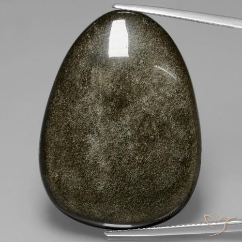45.21ct طبيعي أسود مع لمعان ذهبي سبج أو أوبسيديان, شكل الكمثرى, غير شفاف