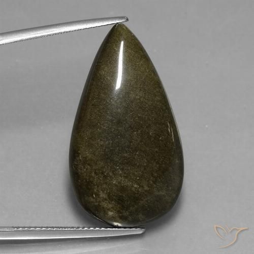 24.22ct طبيعي أسود مع لمعان ذهبي سبج أو أوبسيديان, شكل الكمثرى, غير شفاف