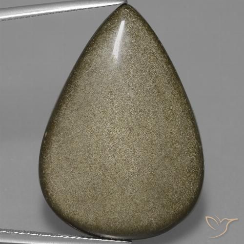 30.12ct طبيعي أسود مع لمعان ذهبي سبج أو أوبسيديان, شكل الكمثرى, غير شفاف