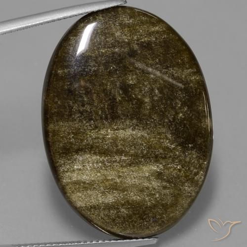 28.57ct طبيعي أسود بنى سبج أو أوبسيديان, بيضوي, غير شفاف
