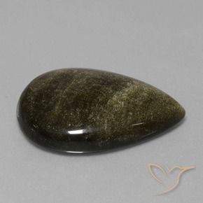 سبج أو أوبسيديان أسود مع لمعان ذهبي طبيعي، شكل الكمثرى، 35.49 قيراط، غير شفاف