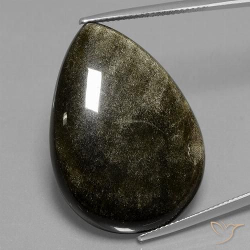 37.83ct طبيعي أسود مع لمعان ذهبي سبج أو أوبسيديان, شكل الكمثرى, غير شفاف