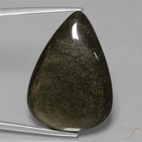 27.71ct طبيعي أسود مع لمعان ذهبي سبج أو أوبسيديان, شكل الكمثرى, غير شفاف