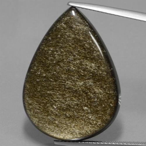 سبج أو أوبسيديان أسود مع لمعان ذهبي طبيعي، شكل الكمثرى، 27.82 قيراط، غير شفاف