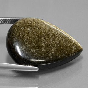 سبج أو أوبسيديان أسود مع لمعان ذهبي طبيعي، شكل الكمثرى، 27.82 قيراط، غير شفاف
