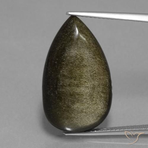 15.20ct طبيعي أسود مع لمعان ذهبي سبج أو أوبسيديان, شكل الكمثرى, غير شفاف