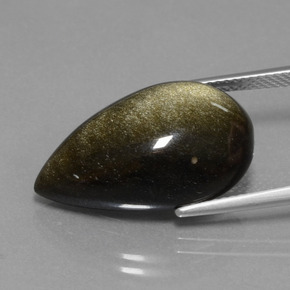 سبج أو أوبسيديان لمعان ذهبى أسود طبيعي، شكل الكمثرى، 13.69 قيراط، غير شفاف
