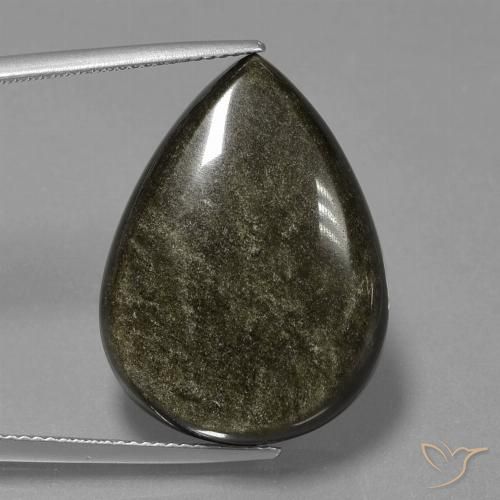 25.69ct طبيعي أسود مع لمعان ذهبي سبج أو أوبسيديان, شكل الكمثرى, غير شفاف