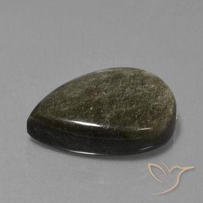 سبج أو أوبسيديان أسود مع لمعان ذهبي طبيعي، شكل الكمثرى، 25.69 قيراط، غير شفاف