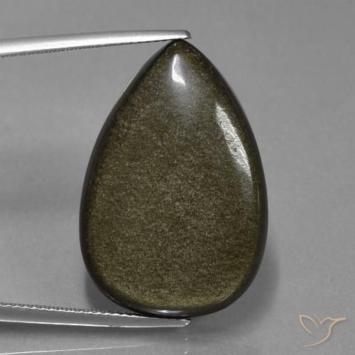 23.81ct طبيعي أسود مع برونزى سبج أو أوبسيديان, شكل الكمثرى, غير شفاف