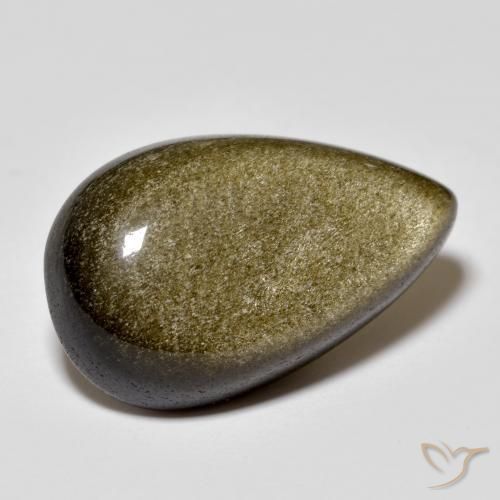 سبج أسود مع لمعان ذهبي طبيعي، شكل الكمثرى، 13.44 قيراط، غير شفاف