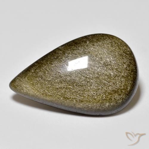 11.74ct طبيعي أسود مع لمعان ذهبي سبج أو أوبسيديان, شكل الكمثرى, غير شفاف