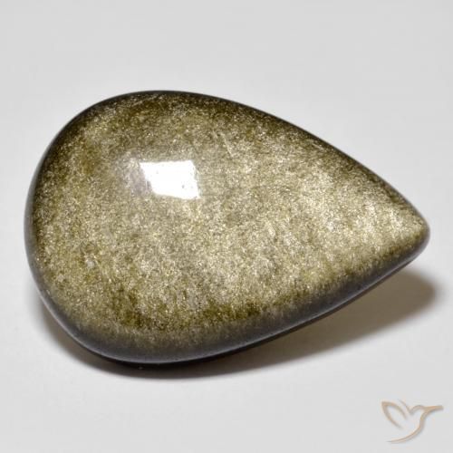 سبج أو أوبسيديان أسود مع لمعان ذهبي طبيعي، شكل الكمثرى، 16.02 قيراط، غير شفاف