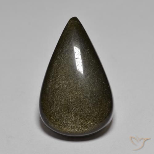 17.42ct طبيعي أسود مع برونزى سبج أو أوبسيديان, شكل الكمثرى, غير شفاف