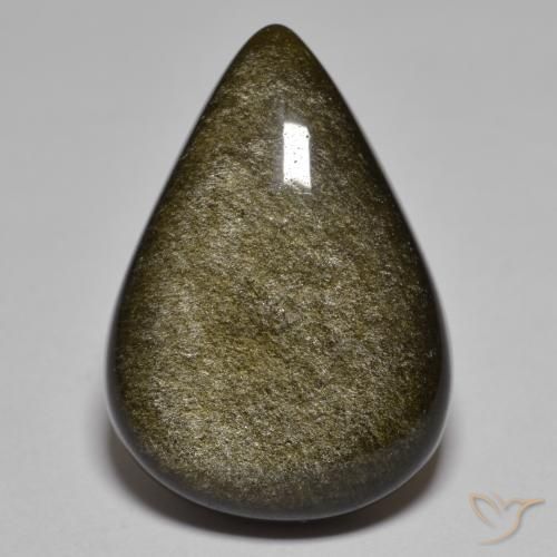 16.17ct طبيعي أسود مع برونزى سبج أو أوبسيديان, شكل الكمثرى, غير شفاف