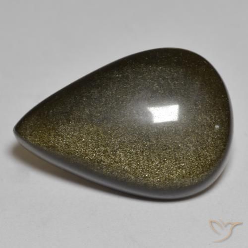 15.09ct طبيعي أسود مع لمعان ذهبي سبج أو أوبسيديان, شكل الكمثرى, غير شفاف