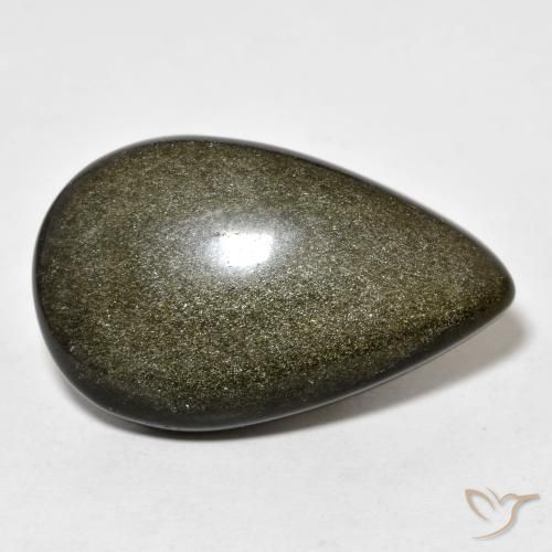 19.39ct طبيعي أسود مع لمعان ذهبي سبج أو أوبسيديان, شكل الكمثرى, غير شفاف