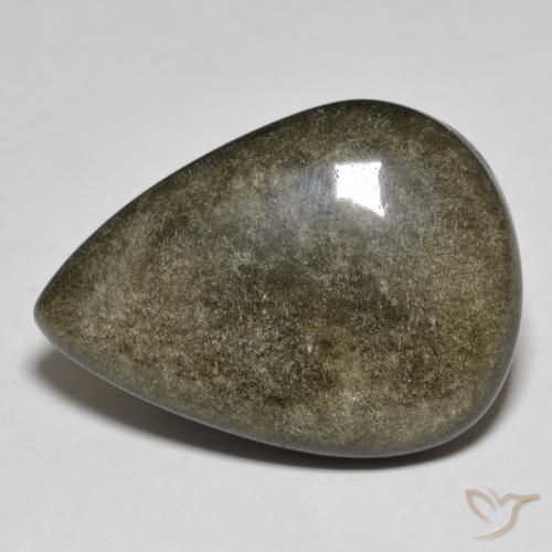 27.67ct طبيعي أسود مع لمعان ذهبي سبج أو أوبسيديان, شكل الكمثرى, غير شفاف