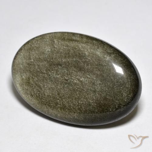 30.38ct طبيعي أسود مع لمعان ذهبي سبج أو أوبسيديان, بيضوي, غير شفاف