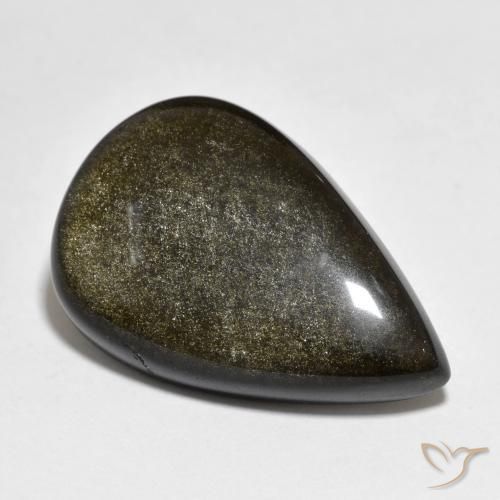 18.27ct طبيعي أسود مع لمعان ذهبي سبج أو أوبسيديان, شكل الكمثرى, غير شفاف