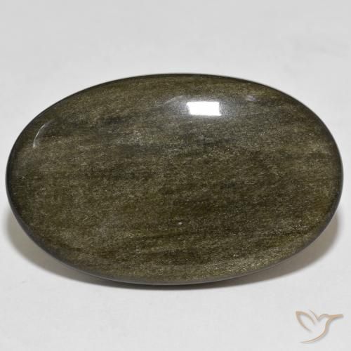 39.46ct طبيعي أسود مع لمعان ذهبي سبج أو أوبسيديان, بيضوي, غير شفاف