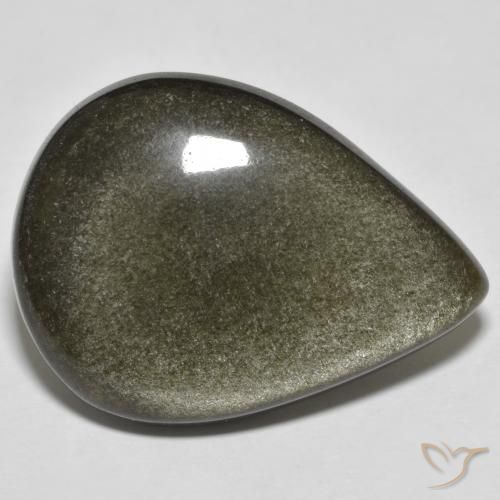 23.49ct طبيعي أسود مع لمعان ذهبي سبج أو أوبسيديان, شكل الكمثرى, غير شفاف