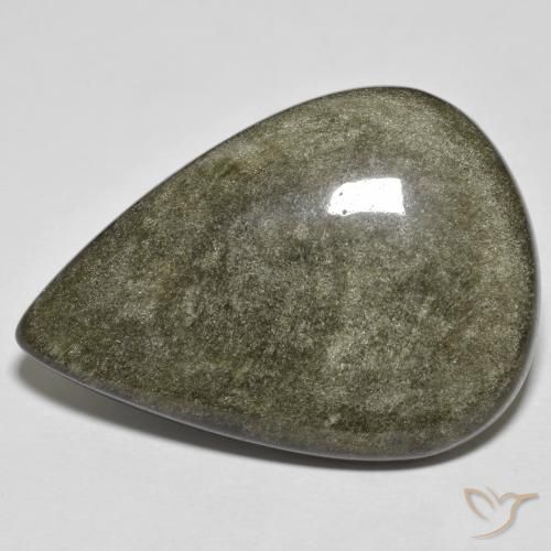 34.05ct طبيعي أسود مع لمعان ذهبي سبج أو أوبسيديان, شكل الكمثرى, غير شفاف