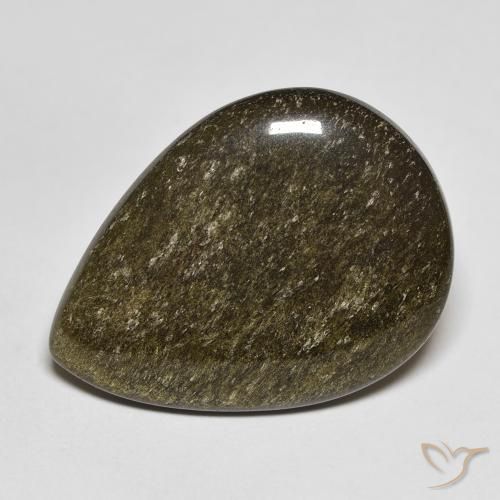 11.74ct طبيعي أسود مع لمعان ذهبي سبج أو أوبسيديان, شكل الكمثرى, غير شفاف