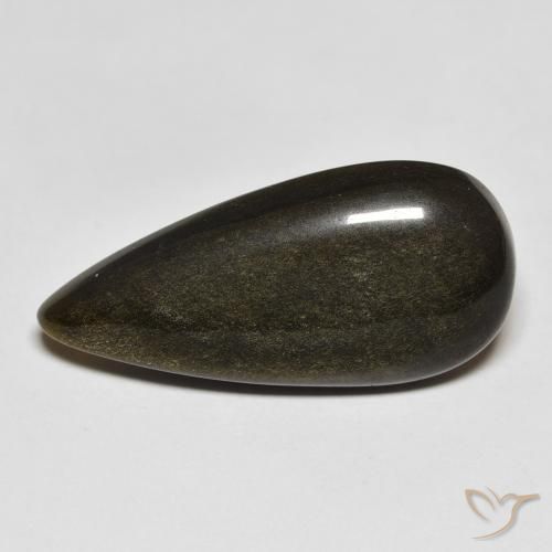 12.77ct طبيعي أسود مع لمعان ذهبي سبج أو أوبسيديان, شكل الكمثرى, غير شفاف
