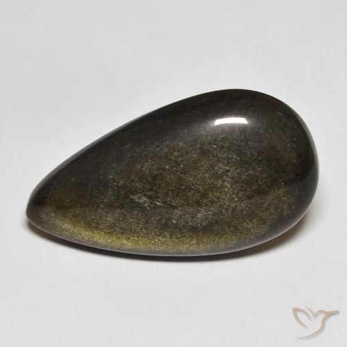 15.65ct طبيعي أسود مع لمعان ذهبي سبج أو أوبسيديان, شكل الكمثرى, غير شفاف