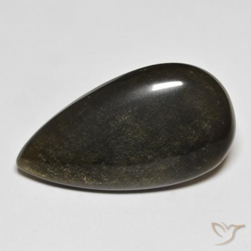20.68ct طبيعي أسود مع لمعان ذهبي سبج أو أوبسيديان, شكل الكمثرى, غير شفاف
