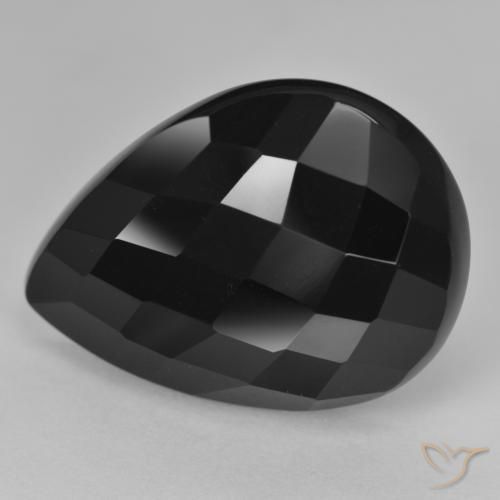 19.19ct طبيعي أسود عقيق يماني, شكل الكمثرى, غير شفاف