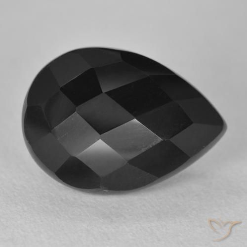 8.92ct طبيعي أسود عقيق يماني, شكل الكمثرى, غير شفاف
