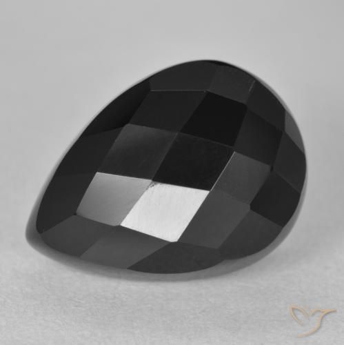 11.14ct طبيعي أسود عقيق يماني, شكل الكمثرى, غير شفاف