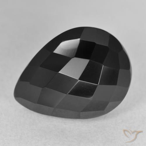 12.67ct طبيعي أسود عقيق يماني, شكل الكمثرى, غير شفاف