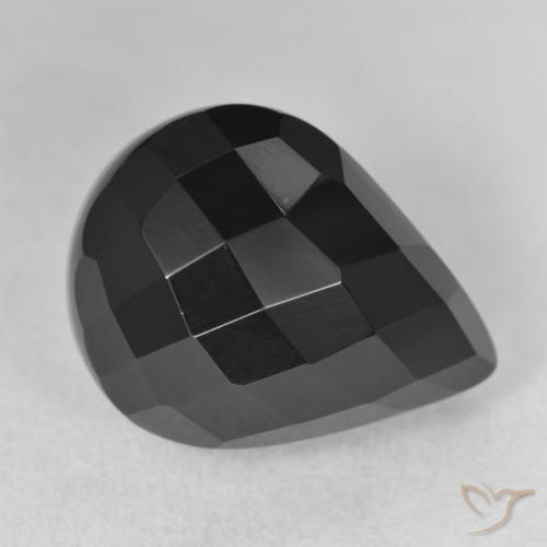 13.39ct طبيعي أسود عقيق يماني, شكل الكمثرى, غير شفاف