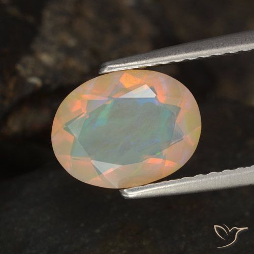 1.09ct طبيعي متعدد الألوان أوبال, بيضوي, شفاف
