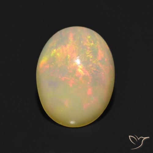 أوبال متعدد الألوان طبيعي، قصة بيضاوى، 1.01 قيراط، نصف شفاف