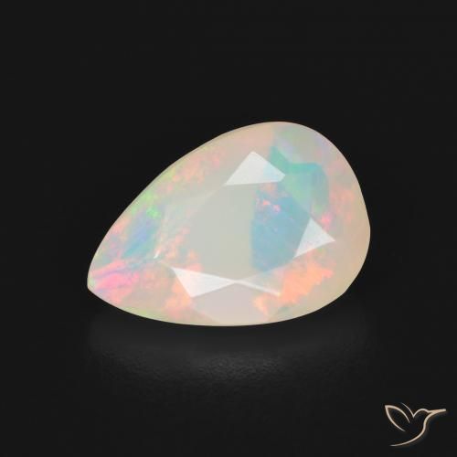 2.16ct طبيعي أبيض متعدد الألوان أوبال, شكل الكمثرى, شفاف