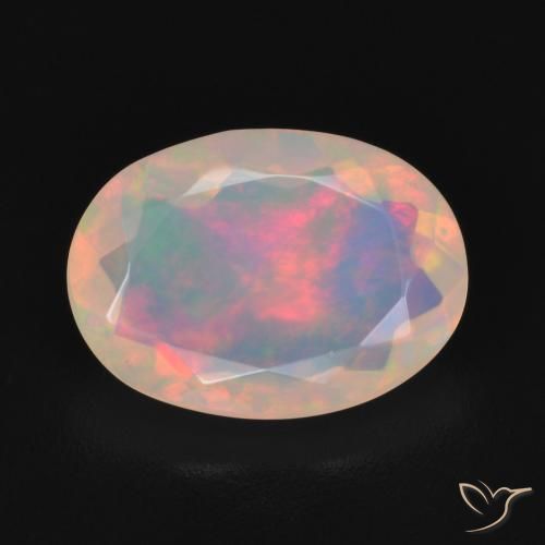 1.63ct طبيعي أبيض متعدد الألوان أوبال, بيضوي, شفاف