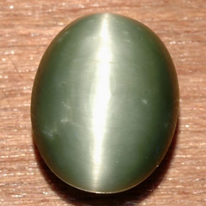 Quartz Cat's Eye طبيعي بلون أخضر، وزن ‎8.58‎ قيراط، شكل بيضاوى، مقاس ‎13.5x10.7‎ مم