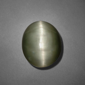Quartz Cat's Eye طبيعي بلون أخضر، وزن ‎7.45‎ قيراط، شكل بيضاوى، مقاس ‎12.7x10.4‎ مم