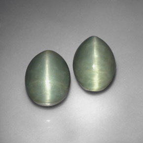 Quartz Cat's Eye طبيعي بلون أخضر، وزن ‎‎ قيراط، شكل بيضاوى، مقاس ‎12.7x8.9‎ مم