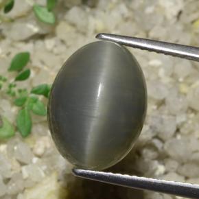 كوارتز عين القط أخضر رمادى طبيعي، قصة بيضاوى، 8.08 قيراط، نصف شفاف