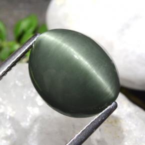 Quartz Cat's Eye طبيعي بلون أخضر، وزن ‎7.61‎ قيراط، شكل بيضاوى، مقاس ‎12.5x10.6‎ مم