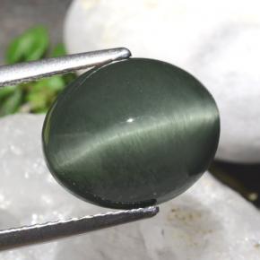 Quartz Cat's Eye طبيعي بلون أخضر، وزن ‎7.61‎ قيراط، شكل بيضاوى، مقاس ‎12.5x10.6‎ مم