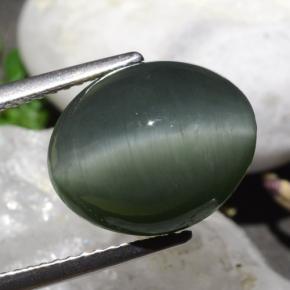 Quartz Cat's Eye طبيعي بلون رمادى متوسط، وزن ‎9.50‎ قيراط، شكل بيضاوى، مقاس ‎13.3x11‎ مم